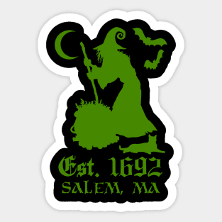 Salem Massachusetts Est. 1692 - Halloween Witch (GREEN) Sticker